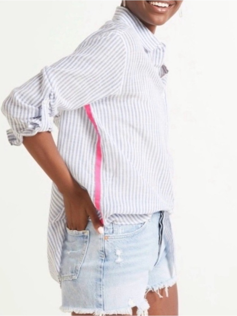 Sundry For EVEREVE Blue and White Vertical Stripe Button-Down Shirt